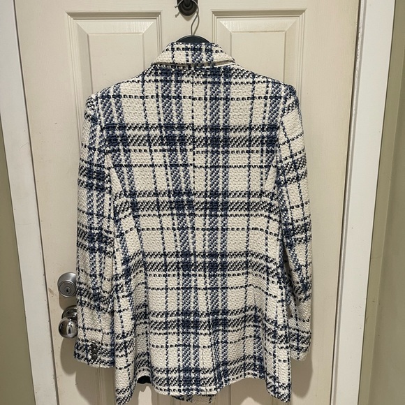 ZARA BLOGGER FAVE Blue & Cream Plaid Check Double Breasted Blazer Jacket NWT - Picture 3 of 8